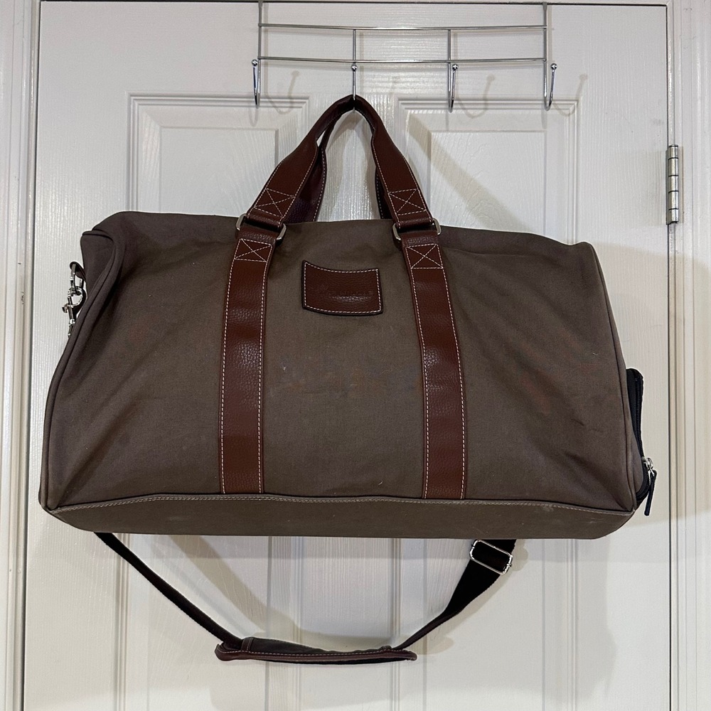 Peter Millar Mens Canvas Duffel Bag Brown Weekend Travel Carry On Bag